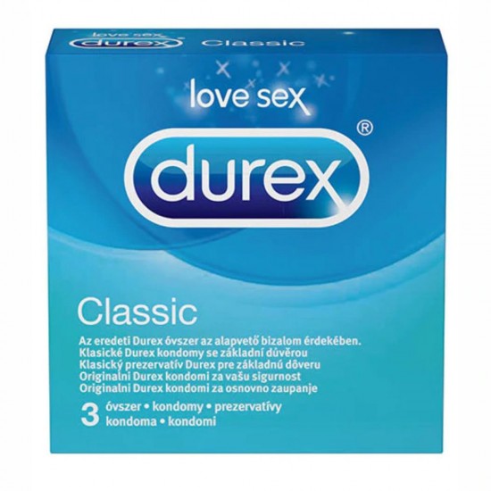 Prezervative DUREX Classic 3 Buc, Prezervative din Latex, Prezervative Fara Aroma, Prezervative Transparente, Prezervative Lubrifiate, Prezervative DUREX, Prezervativ Clasic