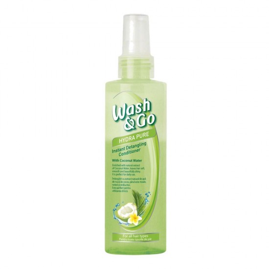 Balsam de Par Spray Wash&Go Hydra Pure, 200 ml, cu Apa de Nuca de Cocos, Balsam Par, Balsam pentru Par Spray, Balsam Wash&Go, Balsam Spray Hydra Pure, Balsam pentru Toate Tipurile de Par, Balsam de Par Gras, Balsam Par Normal