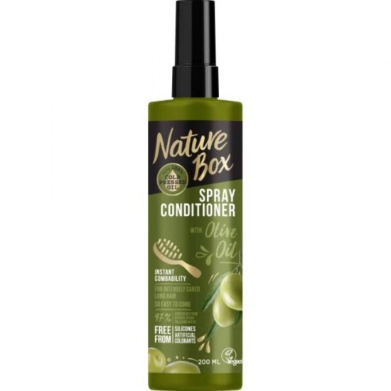 Balsam Spray NATURE BOX Olive Oil, 200 ml, Ulei Presat la Rece din Masline, Spray Balsam Vegan, Balsam Spray NATURE BOX, Spray Balsam cu Extracte Naturale, Balsam cu Ulei de Masline, Balsamuri Fara Parabeni