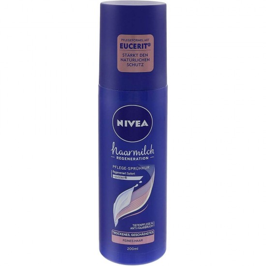 Balsam Spray NIVEA Hairmilk Regeneration, 200 ml, Par Subtire, Balsam Tip Spray, Balsam Hranire Par Fragil, Balsam Revitalizant, Balsam Hidratant, Produse de Ingrijire a Parului, Produse Hairstyling, Blasam Ingrijire Par