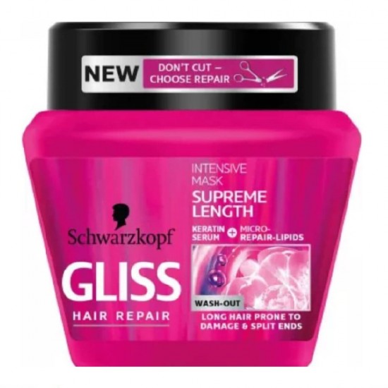 Masca Par GLISS Supreme Lengt,h 300 ml, Par Degradat, Masca de Par pentru Femei, Masca Reparatoare pentru Par, Masca pentru Par Degradat, Masca Reparatoare pentru Par Uscat, Masca de Par Gliss, Masca Hidratanta Par