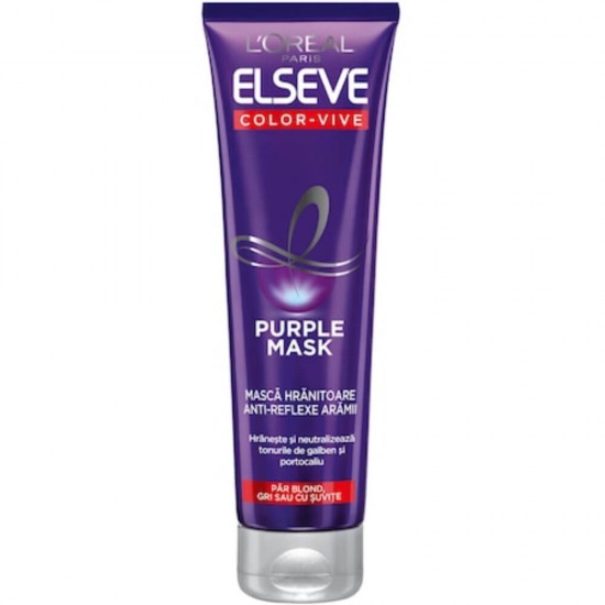 Masca Anti Reflexe Aramii pentru Par Blond/Gri L'OREAL Paris Elseve Color Vive, 150 ml, Masca pentru Par Vopsit, Masca Par Blond, Masca Impotriva Reflexiilor Galbene, Masca pentru Par Gri, Masca Violet pentru Par Blond