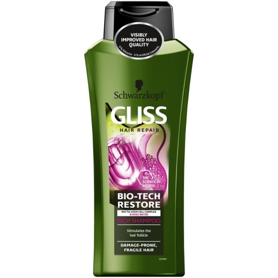 Sampon SCHWARZKOPF Gliss Bio-Tech Restore, 400ml, Pentru Par Fragil, Sampon pentru Par, Sampon pentru Femei, Sampon pentru Par Vopsit