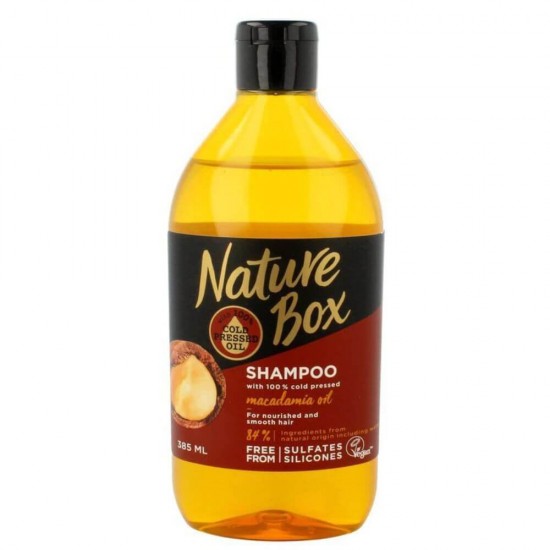 Sampon NATURE BOX Macadamia Oil, 385 ml, Ulei Presat la Rece din Macadamia, Sampon Par Rebel, Sampoane NATURE BOX, Sampoane Fire Rebele cu Extracte Naturale, Sampoane cu Ulei de Avocado, Sampoane Fara Parabeni, Sampon Regenerator Par Deteriorat