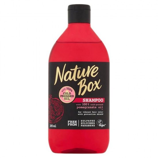 Sampon NATURE BOX Pomegranate Oil, 385 ml, Ulei Presat la Rece din Rodie, Sampon Fortifiant, Sampoane NATURE BOX, Sampoane Fortifiante cu Extracte Naturale, Sampoane cu Ulei de Avocado, Sampoane Fara Parabeni, Sampon Regenerator Par Deteriorat