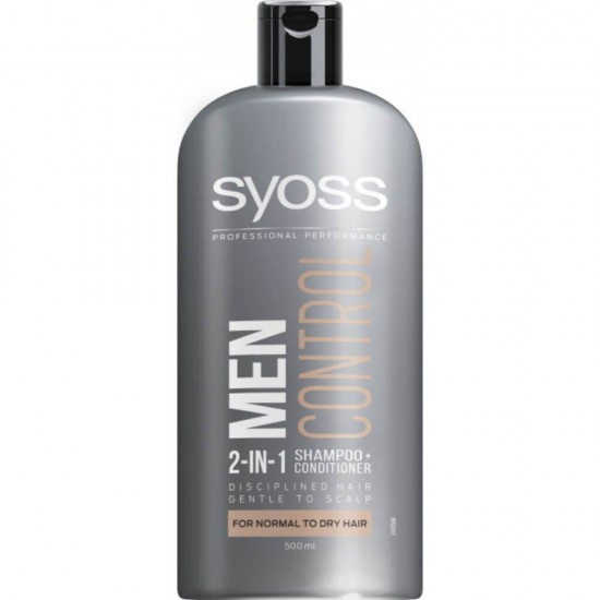 Sampon SYOSS Men 2 in 1 Control, 500 ml, Par Uscat si Normal, Sampon si Balsam 2 in 1, Sampon Par Deteriorat, Sampoane Antimatreata, Sampon pentru Barbati, Produse de Ingrijire a Parului, Produse Hairstyling, Sampon Par Uscat