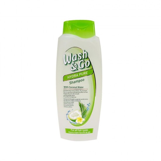 Sampon Wash&Go Hydrapure, 400 ml, cu Apa de Nuca de Cocos, Sampon Toate Tipurile de Par, Sampon Curatare, Sampon cu Apa de Cocos, Sampon Hidratare, Sampoane Wash&Go, Sampoane pentru Hidratare, Sampoane Cocos, Sampon Efect Hidratant