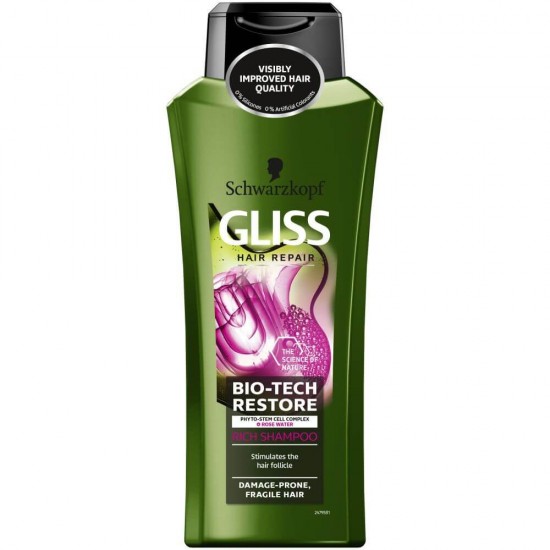 Sampon GLISS Bio-Tech Restore, 400 ml, Pentru Par Fragil, Cu Extract de Apa de Trandafiri, Sampon Gliss, Sampoane Gliss, Par Sanatos si Stralucitor, Sampon Spalare Par, Sampon Fortifiere, Sampoane pentru Par
