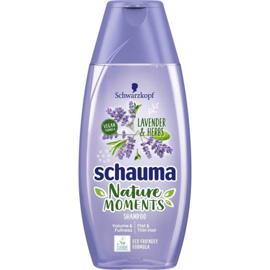 Sampon SCHAUMA Nature Moments, 250 ml, Pentru Par Subtire, Cu Extract Plante si Levantica, Sampon Vegan, Sampon Spalare Par, Sampon Fortifiere, Sampoane pentru Par, Sampon Ingrijire Scalp, Sampon Curatare Par