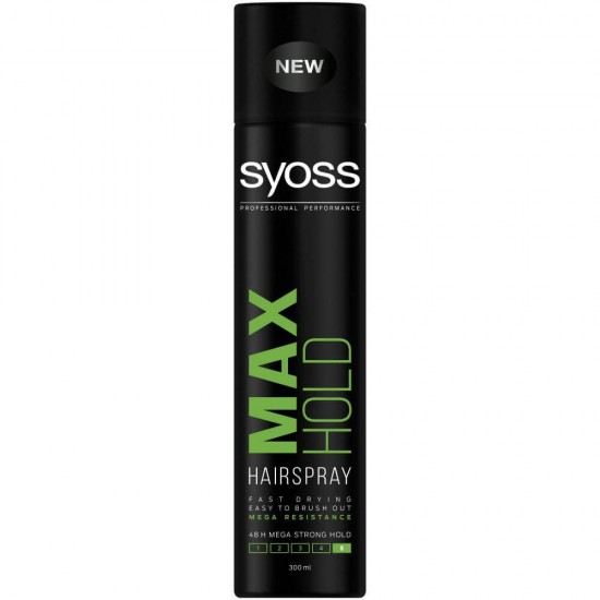 Fixativ SYOSS Max Hold, Mega Strong Hold 5, 300 ml, Uscare Rapida si Mega Rezistenta, Pentru Toate Tipurile de Par, Fixativ Ingrijire Par, Produse pentru Par, Fixative Profesionale, Spray Fixativ Profesional, Spray-uri Fixative