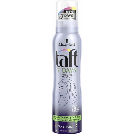 Spuma Par TAFT 7 Days Extra Strong 3, 150 ml, pentru Volum, Spuma Modelatoare Par, Produse Ingrijire Par, Produse Hairstyle, Spuma de Par pentru Volum, Spuma pentru Coafat, Mousse pentru Coafat, Taft Volum Mousse