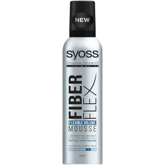 Spuma SYOSS Fiber Flex, Extra Strong Hold 4, 250 ml, pentru Par Voluminos, Spuma Modelatoare Par, Produse Ingrijire Par, Produse Hairstyle, Spuma de Par pentru Volum, Spuma pentru Coafat, Mousse pentru Coafat, Syoss Mousse