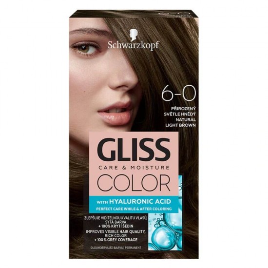 Vopsea Par Permanenta GLISS Color, 6-0, Saten Deschis Natural, 143 ml, Vopsea de Par Permanenta cu Acid Hyaluronic, Vopsea de Par Deschisa Satena Naturala, Vopsea de Par Gliss Schwarzkopf, Vopsea de Par 6.0, Vopsele de Par Gliss