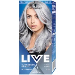 Vopsea Par Semipermanenta LIVE Ultra Brights or Pastel, 098 Steel Silver, 80 ml, Vopsea de Par 2 in 1 Culori Intense sau Pastel, Vopsea de Par Semipermanenta Argintie, Vopsele de Par Argintii, Vopsea Par Argintiu Pastel, Vopsea Semipermanenta Silver