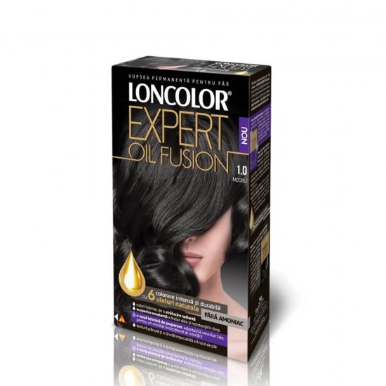 Vopsea de Par Loncolor Expert Oil Fusion 1.0, Negru, 100 ml, Vopsea de Par fara Amoniac, Vopsea de Par Permanenta, Vopsea de Par Neagra, Vopsea de Par Loncolor, Vopsea de Par Loncolor Expert Oil Fusion, Vopsea de Par 1.0