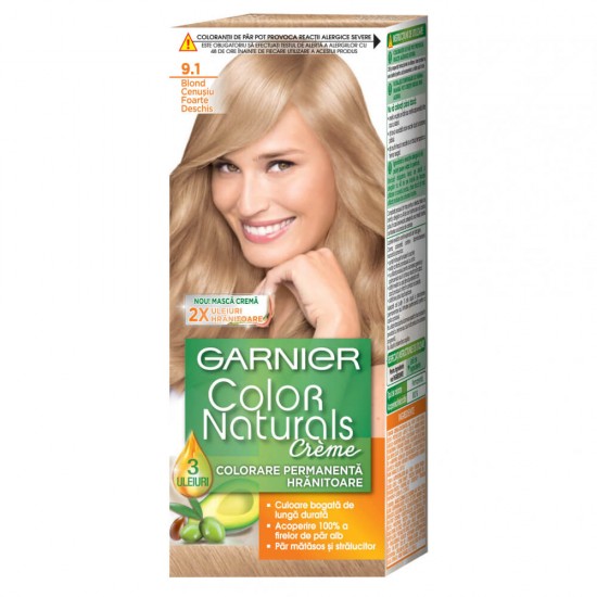 Vopsea de Par Permanenta Garnier Color Naturals 9.1, Blond Cenusiu Foarte Deschis, 110 ml, Fara Amoniac, Vopsea de Par, Vopsea de Par Permanenta, Vopsea de Par Garnier, Vopsea de Par Naturals, Vopsea Permanenta Garnier, Vopsea pentru Par