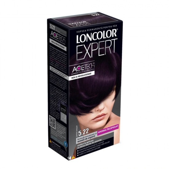 Vopsea de Par Permanenta LONCOLOR Expert AOE TECH 5.22, 130 ml, Saten Violet, Vopsea de Par LONCOLOR AOE TECH, Vopsea de Par Saten cu Reflexe Violet, Vopsea pentru Par Saten Violet, Produse de Ingrijire a Parului, Vopsea Nuanta Saten Colorare Par