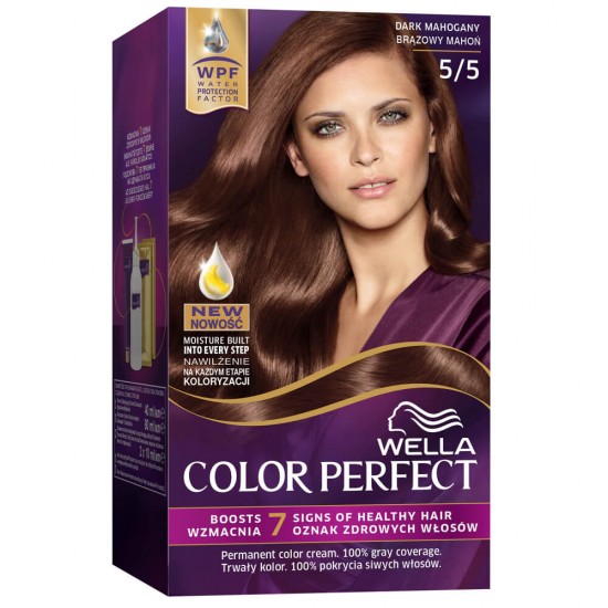 Vopsea de Par Permanenta Wella Color Perfect 5/5, Mahon Inchis, 140 ml, Cu Amoniac, Vopsea de Par, Vopsea de Par Permanenta, Vopsea de Par Wella, Vopsea de Par Wella Wellaton, Vopsea Permanenta Wella, Vopsea pentru Par, Vopsea de Par cu Amoniac