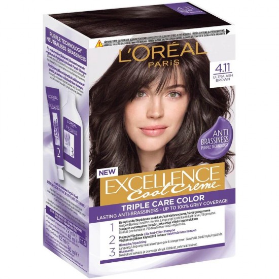 Vopsea de Par Permanenta L'Oreal Paris Excellence Cool Creme 4.11, 192 ml, Saten Ultra Cenusiu, Vopsea L'Oreal Paris, Vopsea de Par L'OREAL Paris, Vopsea de Par Saten Inchis, Produse de Ingrijire a Parului, Vopsea Colorare Par L'OREAL Paris