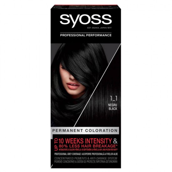 Vopsea de Par Permanenta SYOSS Color Baseline 1-1, Negru, 115 ml, Vopsea de Par, Vopsea de Par Permanenta, Vopsea de Par Syoss, Vopsea de Par Syoss Color Baseline, Vopsea Permanenta Color Baseline