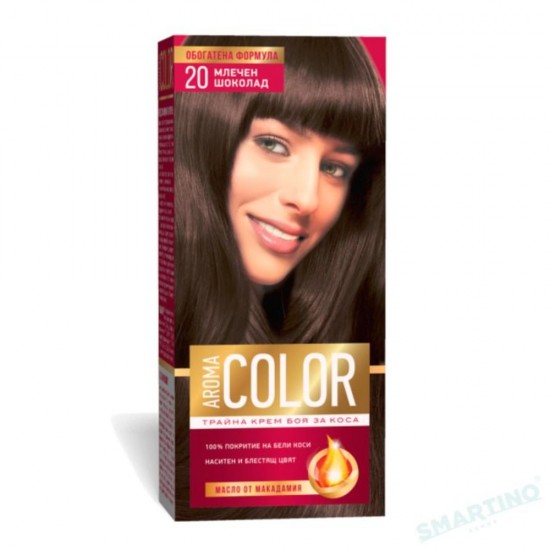 Vopsea de Par Permanenta AROMA Color, 20 Nuanta Cafea cu Lapte, 90 ml, Vopsea Permanenta, Vopsea AROMA