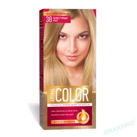 Vopsea de Par Permanenta AROMA Color, 38 Nuanta Blond Stralucitor, 90 ml, Vopsea Permanenta, Vopsea AROMA
