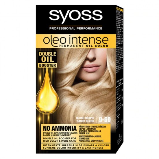 Vopsea de Par Permanenta, Fara Amoniac, SYOSS Oleo Intense, 9-60 Nuanta Blond Nisipiu, 115 ml, Vopsea Permanenta, Vopsea Fara Amoniac, Vopsea SYOSS, Vopsea de Par Profesionala