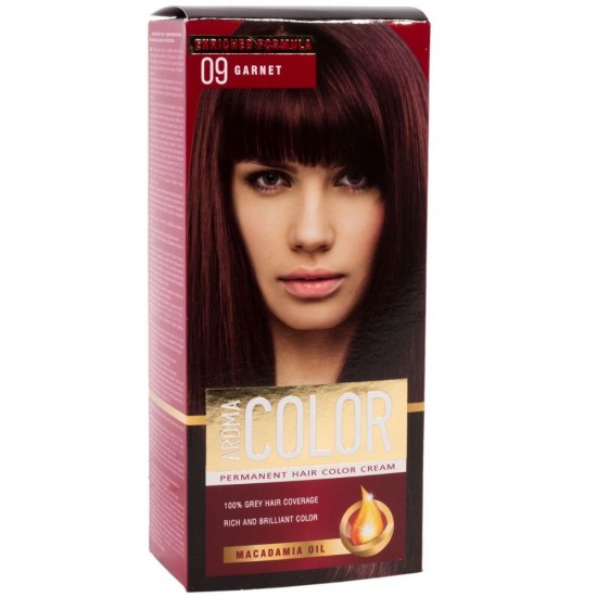 Vopsea de Par Permanenta AROMA Color, 09 Nuanta Garnet, 90 ml, Vopsea Permanenta, Vopsea AROMA