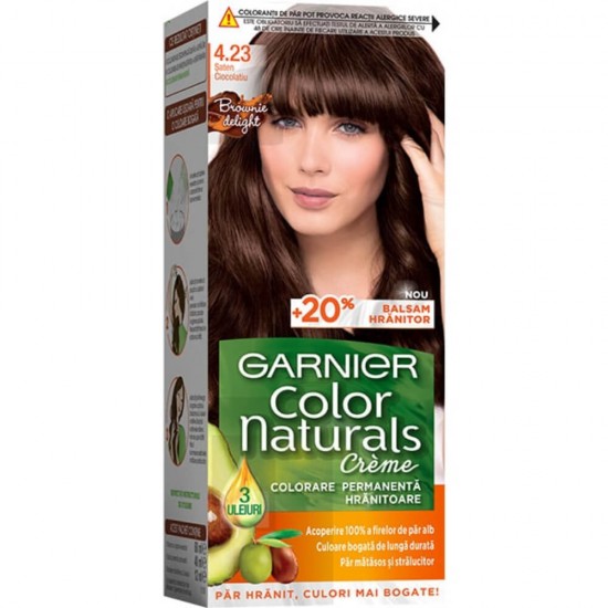 Vopsea Permanenta de Par 4.23 Saten Ciocolatiu, Garnier Color Naturals, 110 ml, Vopsea de Par, Vopsea Par Permanenta, Vopsea Permanenta Saten Ciocolatiu, Vopsea Permanenta pentru Par, Vopsea Garnier, Vopsea Satena Garnier, Vopsea Permanenta Garnier