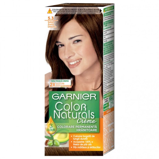 Vopsea Permanenta de Par 5.3 Saten Auriu Deschis, Garnier Color Naturals, 110 ml, Vopsea de Par, Vopsea Par Permanenta, Vopsea Permanenta Saten Auriu Deschis, Vopsea Permanenta pentru Par, Vopsea Garnier, Vopsea Saten Garnier, Vopsea Permanenta Garnier