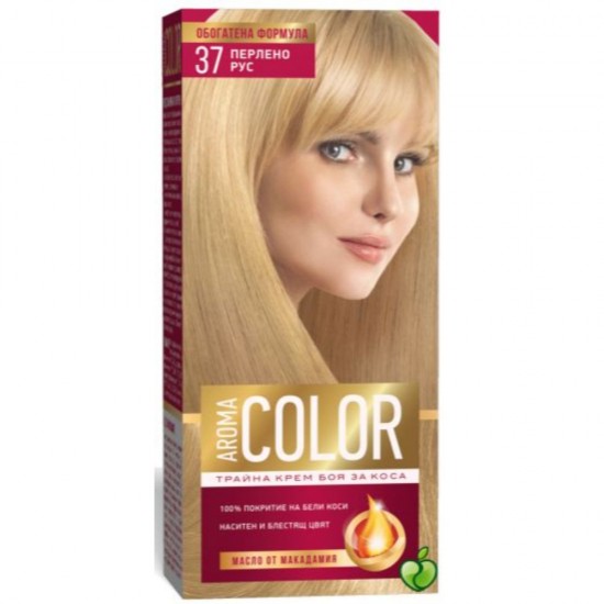 Vopsea de Par Permanenta AROMA Color, 37 Nuanta Blond Perlat, 90 ml, Vopsea Permanenta, Vopsea AROMA