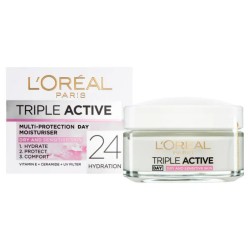 Crema Hidratanta Multiprotectoare de Zi L’Oreal Paris Triple Active, 50 ml, pentru Ten Uscat si Sensibil, Crema Ten Sensibil, Crema Protectoare Ten Sensibil, Crema de Zi pentru Ten Sensibil, Crema L’Oreal Paris, Crema pentru Fata, Crema Pentru Gat