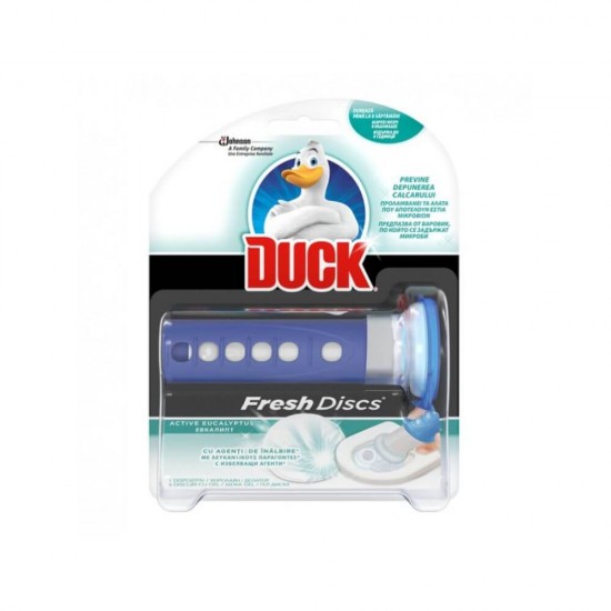 Odorizant WC DUCK Eucalipt, 36 ml, Odorizante Toaleta DUCK, Odorizante WC Gel Duck, Discuri de Gel Odorizante pentru WC DUCK,  Odorizant Toaleta, Odorizant Anticalcar pentru WC, Odorizant pentru Toaleta cu Suport, Odorizant Dezinfectant pentru WC