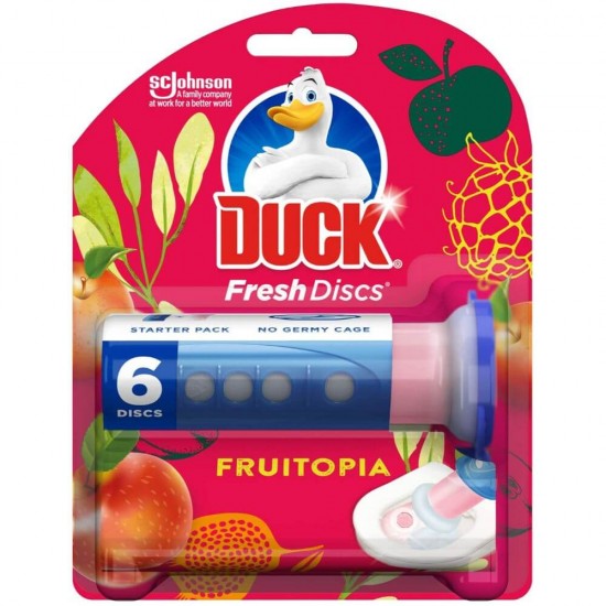 Odorizant WC DUCK Fruit, 36 ml, Odorizante Toaleta DUCK, Odorizante WC Gel Duck, Discuri de Gel Odorizante pentru WC DUCK,  Odorizant Toaleta, Odorizant Anticalcar pentru WC, Odorizant pentru Toaleta cu Suport, Odorizant Dezinfectant pentru WC