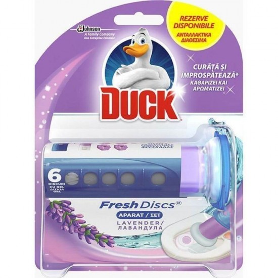 Odorizant WC DUCK Lavander, 36 ml, Odorizante Toaleta DUCK, Odorizante WC Gel Duck, Discuri de Gel Odorizante pentru WC DUCK,  Odorizant Toaleta, Odorizant Anticalcar pentru WC, Odorizant pentru Toaleta cu Suport, Odorizant Dezinfectant pentru WC
