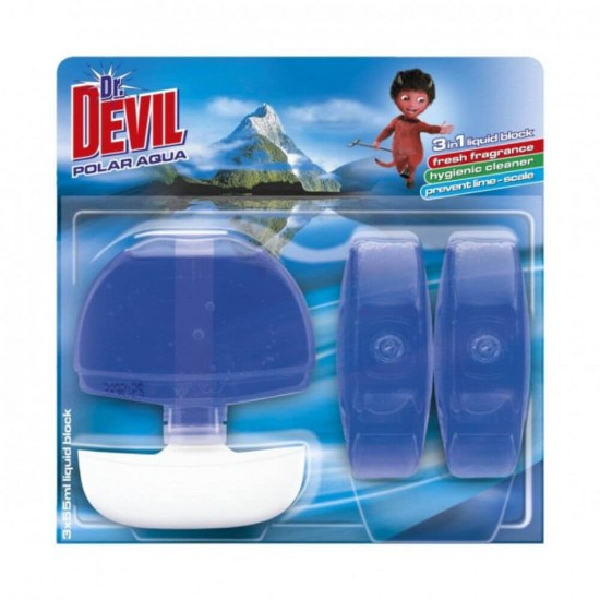 Odorizante WC DR. DEVIL 3 in 1 Polar Aqua, 3 Buc/Set, Fresh, 55 ml, Geluri Odorizante WC, Odorizante pentru Toaleta, Odorizant Toaleta, Gel Odorizant pentru Toaleta cu Suport, Odorizant Dezinfectant pentru WC, Odorizante WC