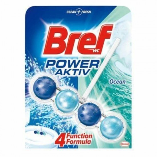 Odorizant WC Bref Power Ocean Fresh, Cantitate 50 g, Parfum Oceanic, Odorizant Toaleta, Odorizant Anticalcar pentru WC, Odorizant pentru Toaleta cu Suport, Bile Odorizante WC, Odorizant Dezinfectant pentru WC