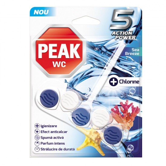 Odorizante Toaleta Peak Wc 5 Action Power, Parfum Briza Marii si Clor, 50 g, Odorizante Toaleta, Odorizant Toaleta Peak, Odorizant WC, Odorizant pentru WC-uri, Odorizant Toaleta cu Parfum, Odorizant WC cu Parfum