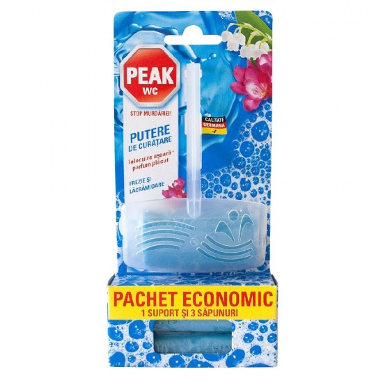 Set 3 Odorizante Solide Toaleta Peak Wc Putere de Curatare, Parfum Frezie si Lacramioare, 3x40 g, Odorizante Solide Toaleta, Odorizante Toaleta Peak, Odorizante Solid WC, Odorizante Solide pentru WC-uri