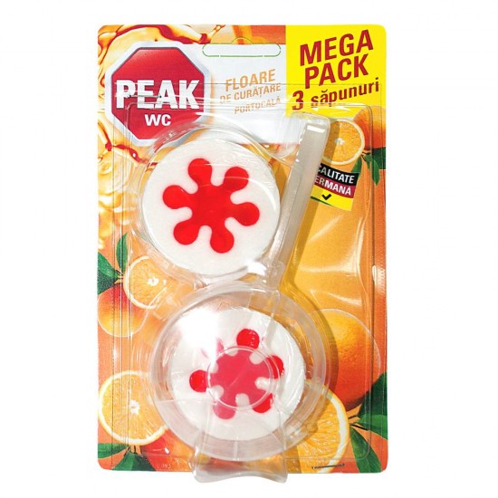 Set 3 Odorizante de Toaleta Peak WC Floare de Curatare, 135 g, Parfum de Portocala, Odorizant pentru Toaleta, Odorizant de Toaleta, Odorizant Toaleta, Odorizante Toaleta, Odorizante Solide de Toaleta, Odorizant Solid Toaleta, Odorizant WC