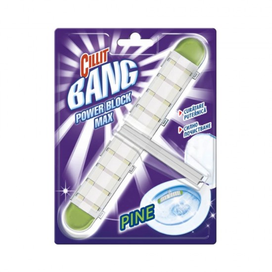 Odorizant Dezinfectant pentru Toaleta Cillit Bang Power Block Max, 43 g, Parfum Pine, Odorizant Toaleta, Odorizant Solid Toaleta, Odorizant Dezinfectant Toaleta, Odorizant Solid Dezinfectant pentru Toaleta, Odorizante Toaleta, Odorizante Solid Toaleta