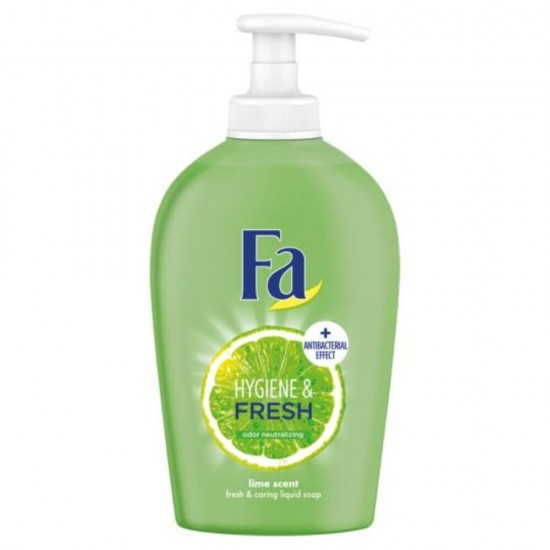 Sapun Lichid FA, 250 ml, Antibacterian, Lamaie Verde, Recipient cu Pompita, Sapun Lichid pentru Maini Fa Hygiene & Fresh Lime, Sapun Lichid cu Efect Antibacterian, Sapunuri Lichide cu Parfum de Lamai Verzi