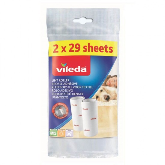 Set 2 Rezerve Roller Scame Vileda, 58 de Folii, Rezerva Rola Adeziva Scame, Vileda Rezerve Role Adezive pentru Par, Rola Adeziva Scame, Rezerve Rollere Indepartare Par si Scame, Rollere Curatare Haine, Produse Intretinere Textile