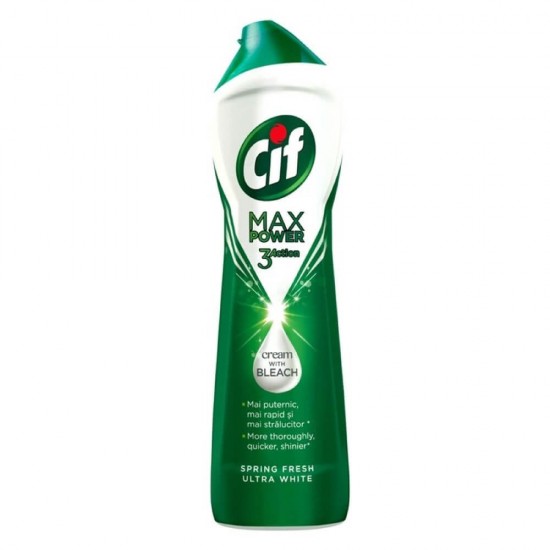 Solutie Crema Cif Max Power 3 Action, 500 ml, Crema Cif cu Inalbitor, Detergent Crema cu Inalbitor, Solutie Crema Curatare Baie, Detergent Crema Cif pentru Multisuprafete, Cif Solutie pentru Baie, Solutii Profesionale Curatare Baie