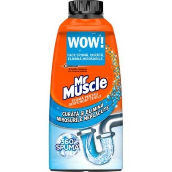 Spuma Desfundare Tevi Mr Muscle, 500 ml, Mr Muscle Spuma pentru Desfundarea Tevilor, Mr Muscle Spuma pentru Indepartarea Mirosurilor Neplacute, Solutie de Desfundat Tevi, Solutie de Curatat Tevile, Solutii de Curatare Instalatii Baie si Bucatarie