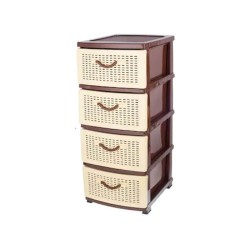 Dulap Universal cu 4 Sertare STERK, 36x45x90 cm, Plastic Galben/Maro, Suport Etajat, Suport cu Rafturi, Suporturi Etajate cu Rafturi, Dulap din Plastic cu Rafturi pentru Baie, Rafturi pentru Baie