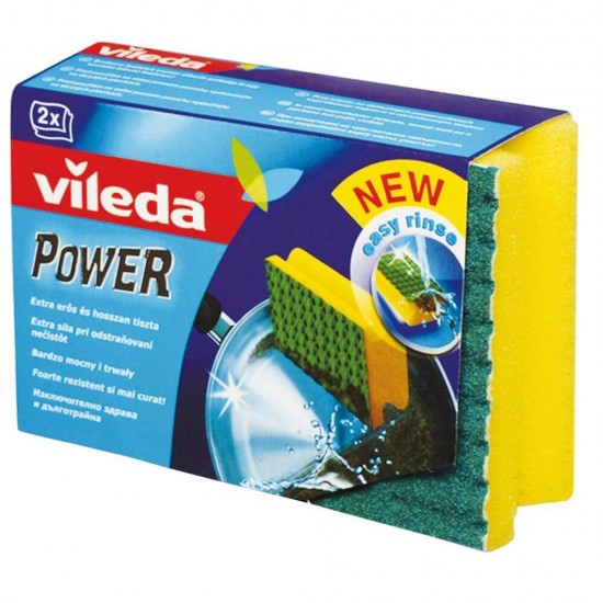 Set 2 Bureti de Vase Vileda Power, cu Fibra Abraziva, Burete de Vase, Set Bureti de Vase 3D, 2 Bureti de Vase Performanti, Burete pentru Vesela, Burete Curatat Vase, Burete Spalat Vase, Burete pentru Vase, Bureti Vesela, Bureti Curatare Vase