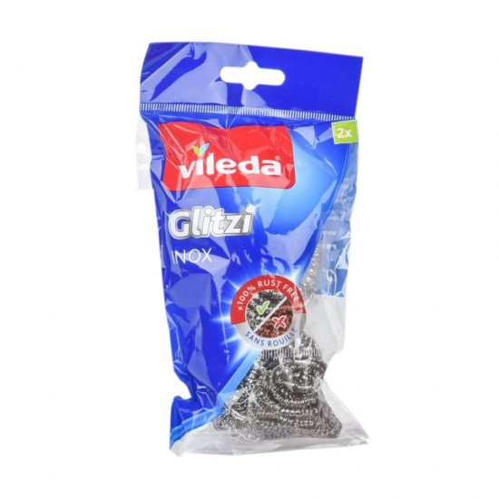 Set 2 Bureti de Vase Vileda Glitzi Inox, Inox Spiralat, Burete de Vase de Inox Spiralat, Set Bureti de Vase din Inox Spiralat, 2 Bureti de Vase Duri, Burete pentru Murdarie Persistenta, Burete Dur Curatat Vase, Burete Inox Curatat Vase