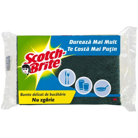 Burete SCOTCH BRITE Delicat, Spuma Poliuretanica si Fibra Abraziva, Bureti Vase Scotch-Brite, Bureti Curatare Vase, Bureti cu Canelura, Bureti de Vase, Bureti cu Canelura pentru Vase, Bureti pentru Spalat Vasele
