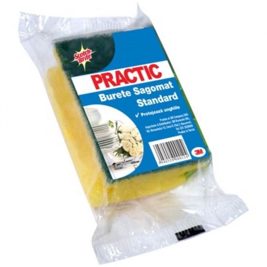 Burete Scotch-Brite Sagomat, Spuma Poliuretanica si Fibra Abraziva, Culoare Galbena, Bureti cu Spuma si Fibra Abraziva, Bureti Vase Scotch-Brite, Bureti Simpli de Vase, Bureti pentru Vase, Bureti pentru Spalat Vasele, Bureti Curatare Vase